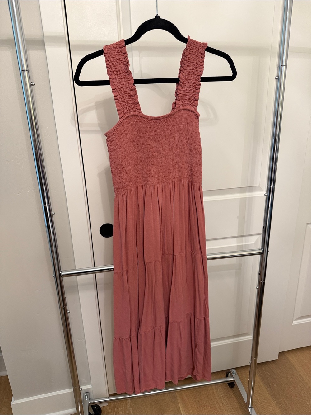 Smocked Strap Midi Dress in Dusty Rose